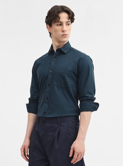 Teal Solid Tailored Fit Semi Casual Shirt | JadeBlue