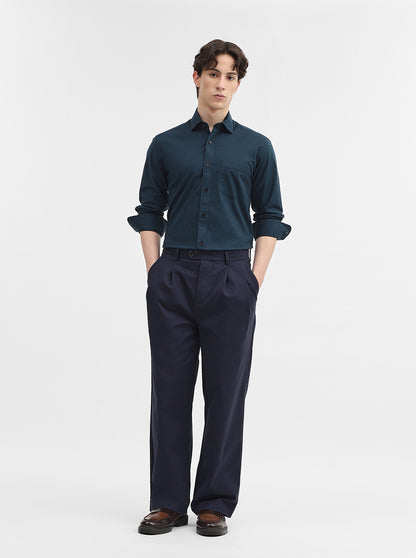 Teal Solid Tailored Fit Semi Casual Shirt | JadeBlue