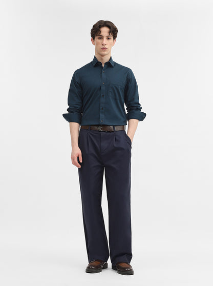 Teal Solid Tailored Fit Semi Casual Shirt | JadeBlue