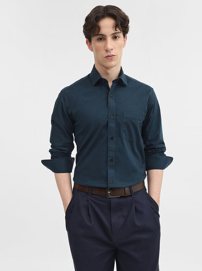 Teal Solid Tailored Fit Semi Casual Shirt | JadeBlue