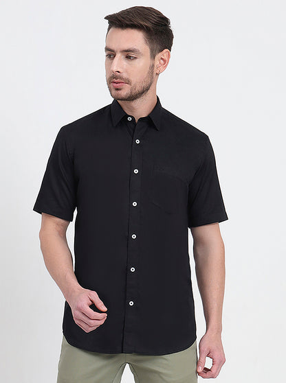 Black Solid Smart Fit Semi Casual Shirt | JadeBlue