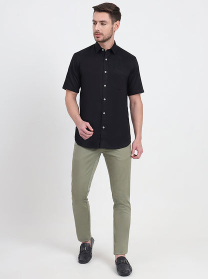 Black Solid Smart Fit Semi Casual Shirt | JadeBlue