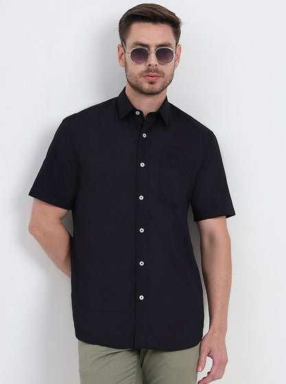Black Solid Smart Fit Semi Casual Shirt | JadeBlue