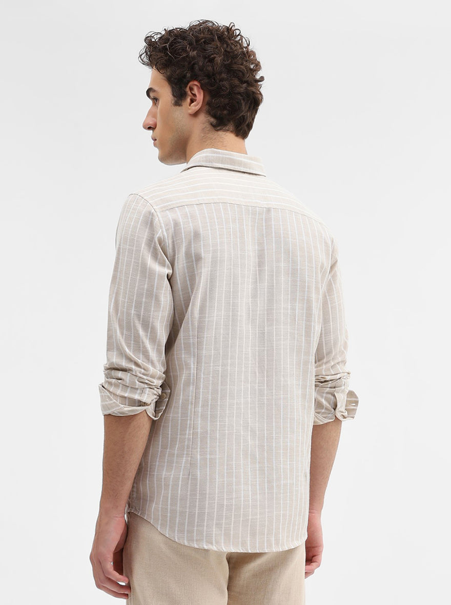 Beige Striped Slim Fit Casual Shirt | JadeBlue