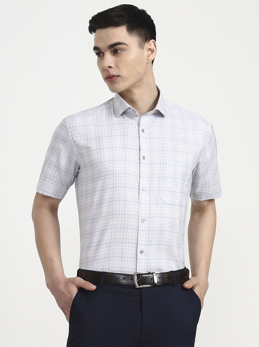 Grey Checked Regular Fit Formal Shirt | Greenfibre