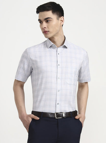 Grey Checked Regular Fit Formal Shirt | Greenfibre