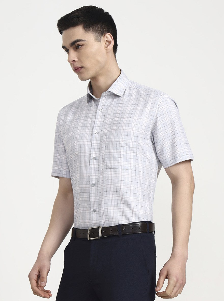Grey Checked Regular Fit Formal Shirt | Greenfibre