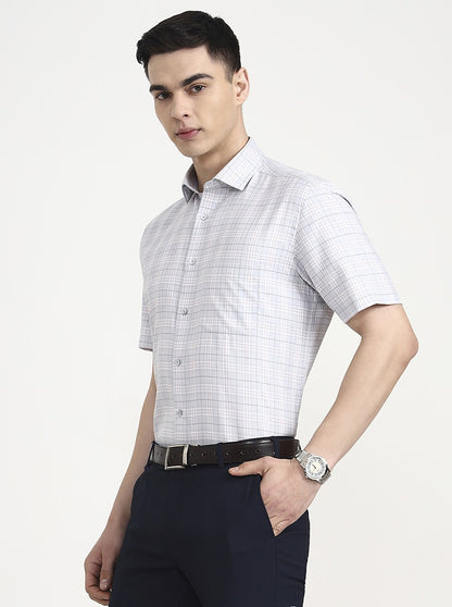 Grey Checked Regular Fit Formal Shirt | Greenfibre