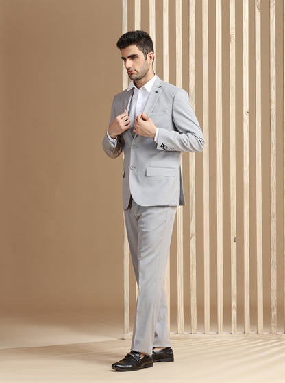 Light Grey Self Textured Suit | JadeBlue