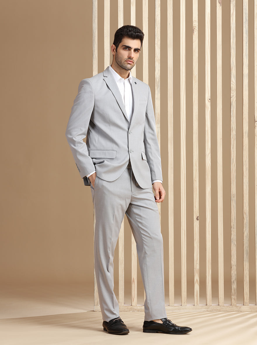 Light Grey Self Textured Suit | JadeBlue