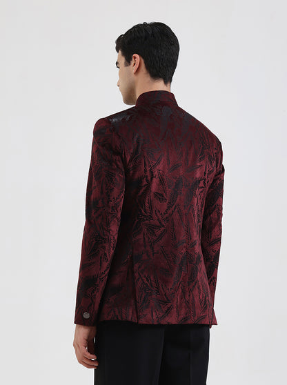 Maroon Printed Regular Fit Blazer | JB Studio