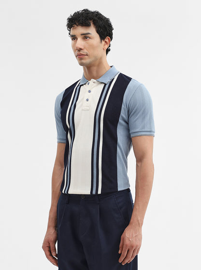Blue & White Striped Slim Fit Polo T-Shirt | JadeBlue