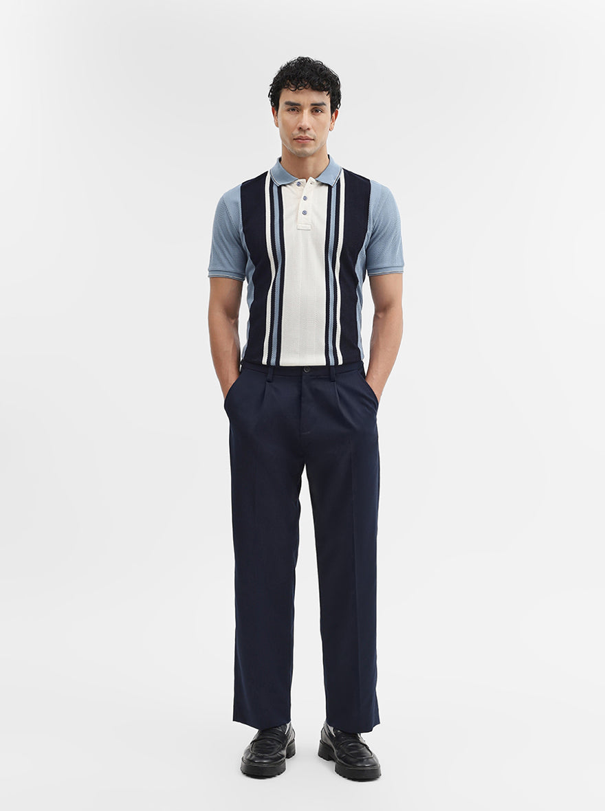 Blue & White Striped Slim Fit Polo T-Shirt | JadeBlue