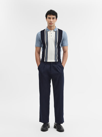 Blue & White Striped Slim Fit Polo T-Shirt | JadeBlue