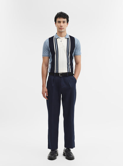 Blue & White Striped Slim Fit Polo T-Shirt | JadeBlue