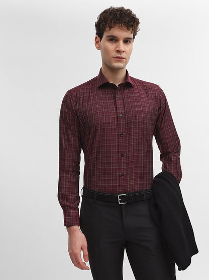 Maroon Checked Slim Fit Formal Shirt | Greenfibre