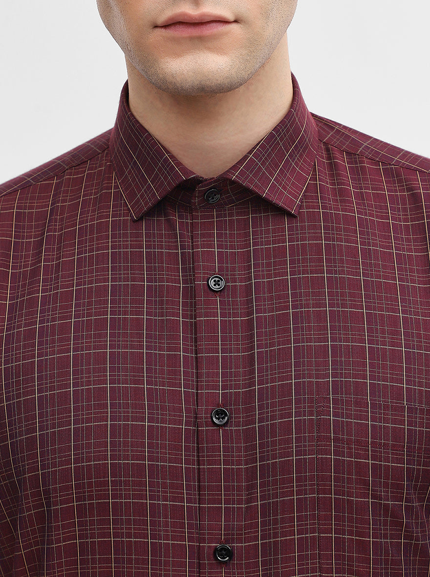 Maroon Checked Slim Fit Formal Shirt | Greenfibre
