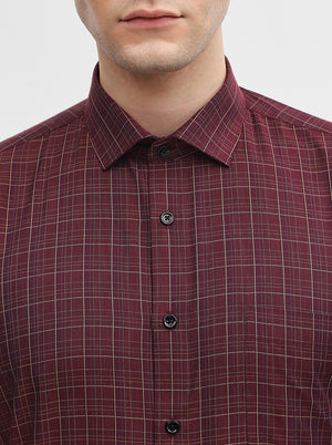 Maroon Checked Slim Fit Formal Shirt | Greenfibre