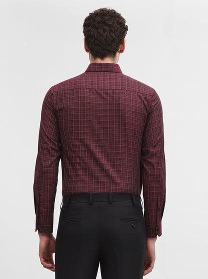 Maroon Checked Slim Fit Formal Shirt | Greenfibre