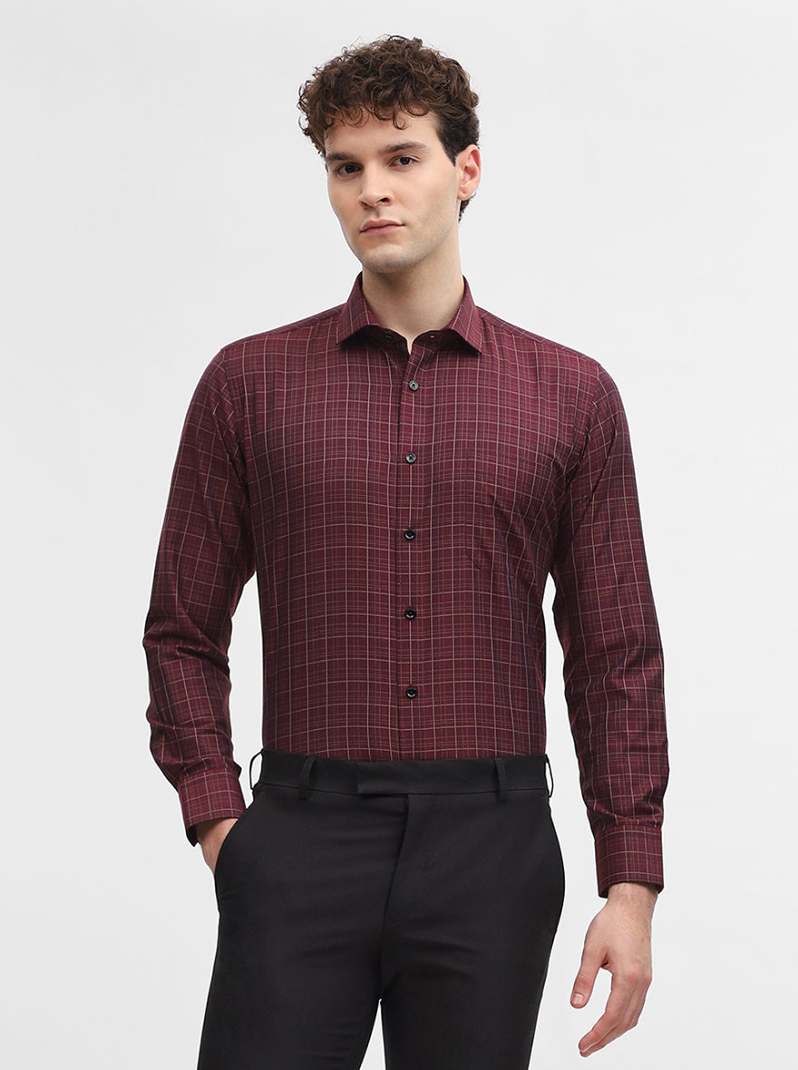 Maroon Checked Slim Fit Formal Shirt | Greenfibre