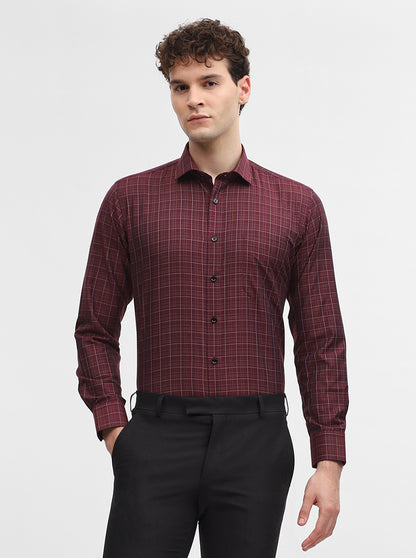 Maroon Checked Slim Fit Formal Shirt | Greenfibre