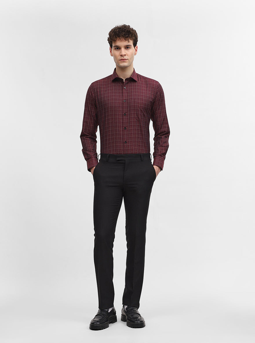 Maroon Checked Slim Fit Formal Shirt | Greenfibre