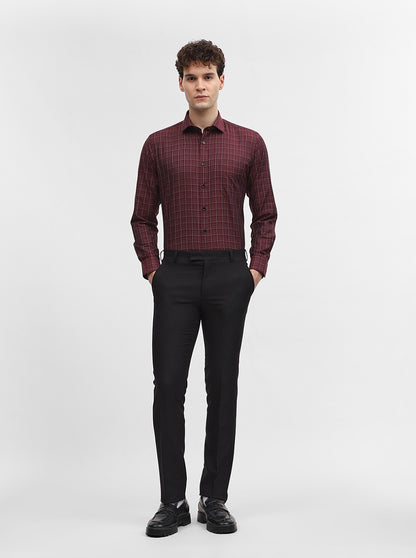 Maroon Checked Slim Fit Formal Shirt | Greenfibre