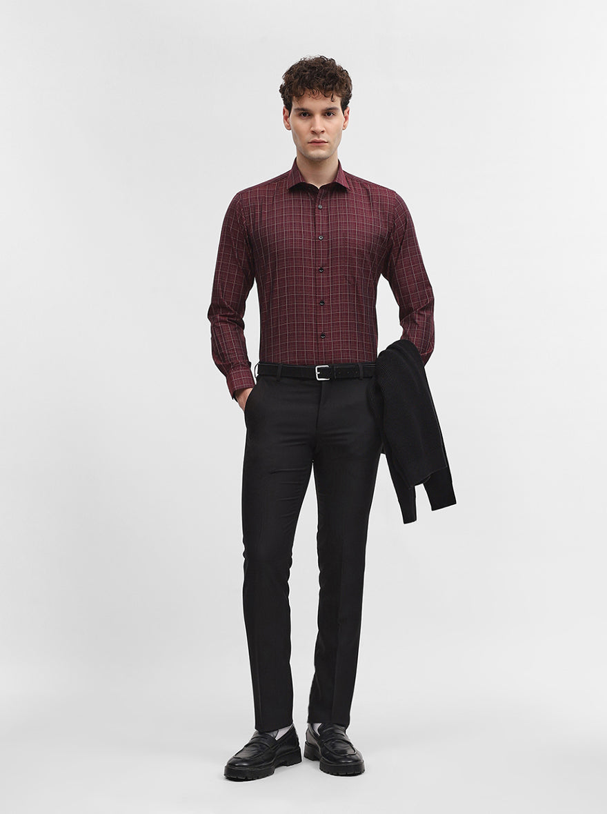 Maroon Checked Slim Fit Formal Shirt | Greenfibre