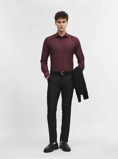Maroon Checked Slim Fit Formal Shirt | Greenfibre