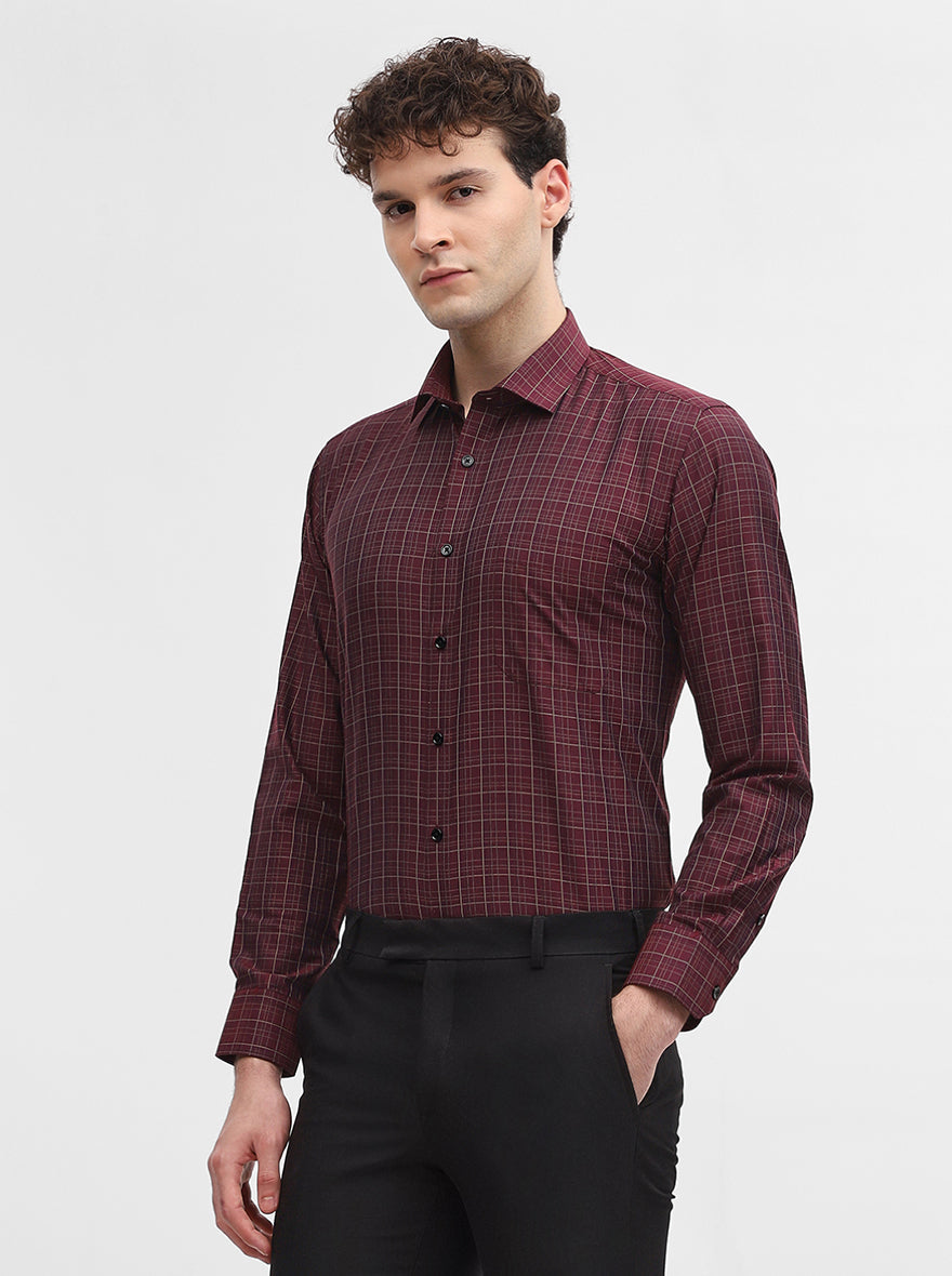 Maroon Checked Slim Fit Formal Shirt | Greenfibre