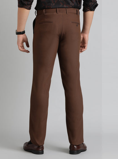 Brown Solid Slim Fit Formal Trouser | Metal