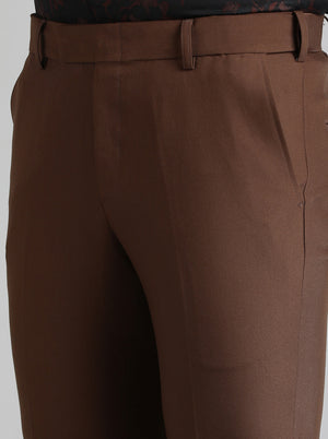 Brown Solid Slim Fit Formal Trouser | Metal