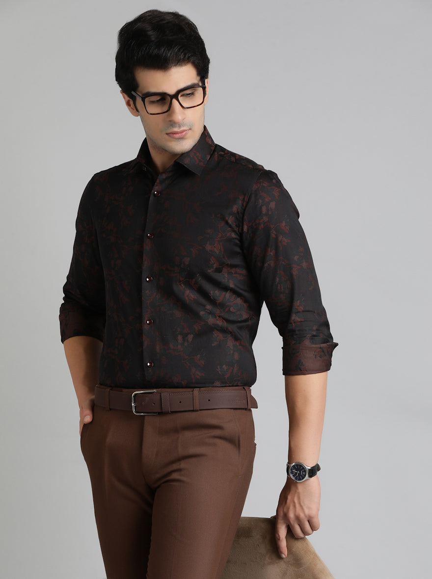 Brown Solid Slim Fit Formal Trouser | Metal