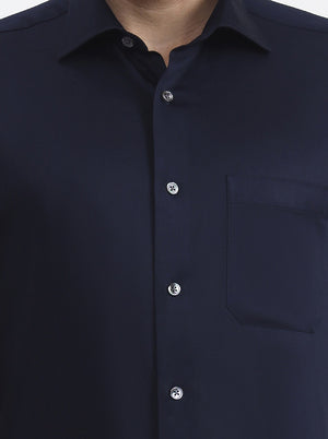 Navy Blue Solid Slim Fit Formal Shirt | JadeBlue Super Luxe