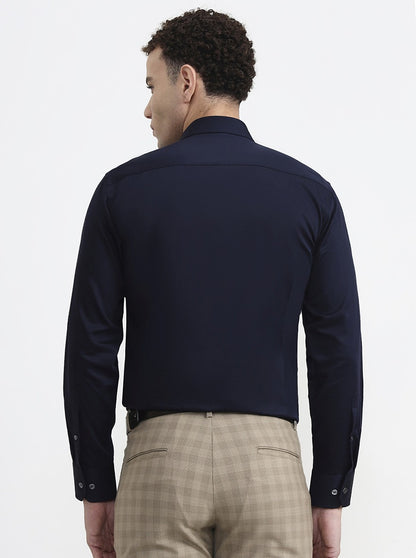 Navy Blue Solid Slim Fit Formal Shirt | JadeBlue Super Luxe