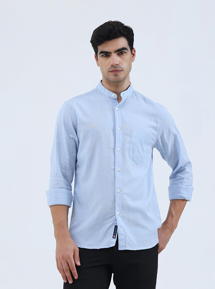 Sky Blue Solid Slim Fit Casual Shirt | Greenfibre