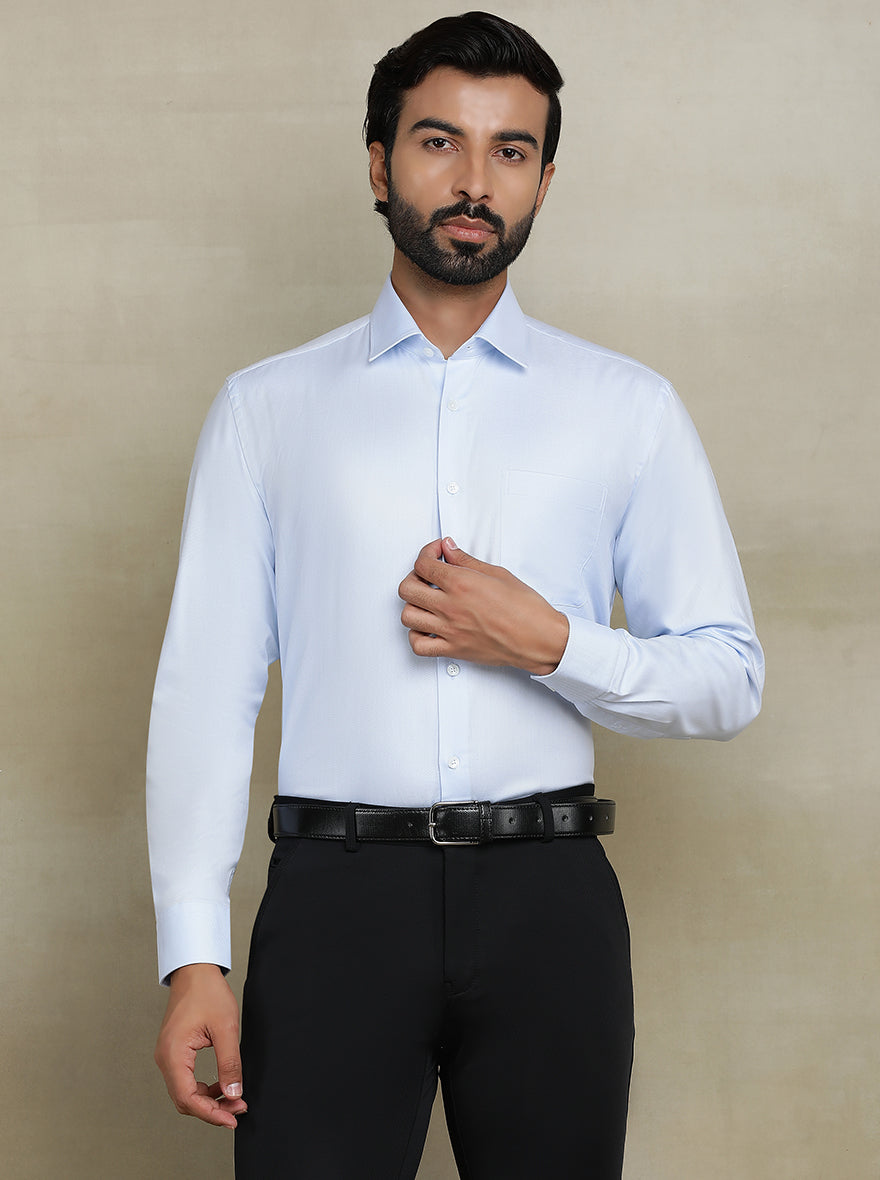Sky Blue Solid Regular Fit Formal Shirt | JadeBlue