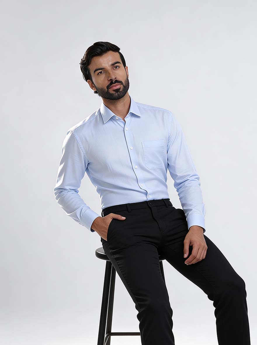 Sky Blue Solid Regular Fit Formal Shirt | JadeBlue