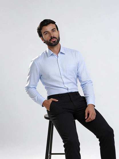 Sky Blue Solid Regular Fit Formal Shirt | JadeBlue