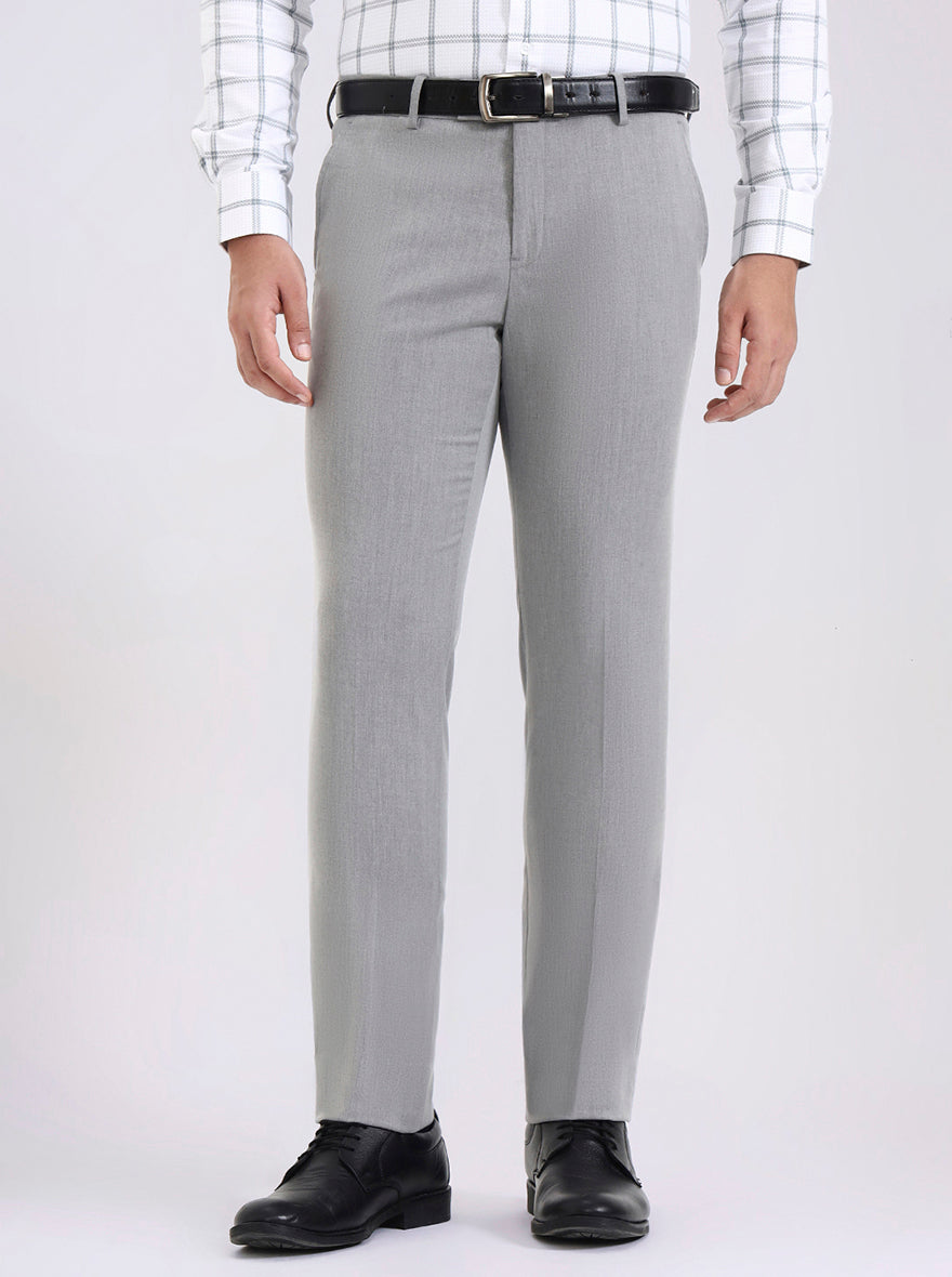 Grey Solid Slim Fit Formal Trouser | Metal
