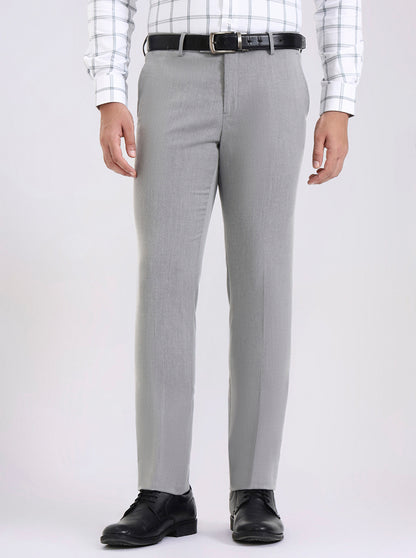 Grey Solid Slim Fit Formal Trouser | Metal
