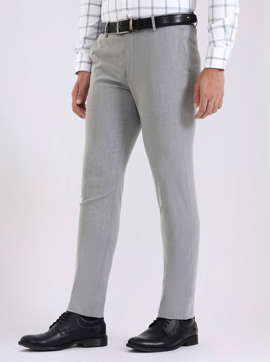 Grey Solid Slim Fit Formal Trouser | Metal