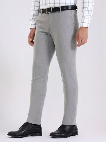 Grey Solid Slim Fit Formal Trouser | Metal