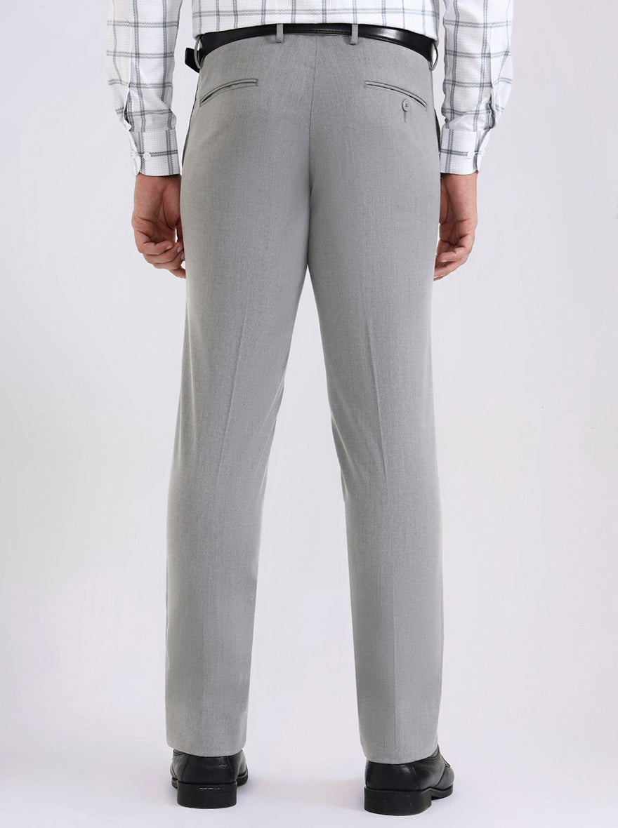 Grey Solid Slim Fit Formal Trouser | Metal