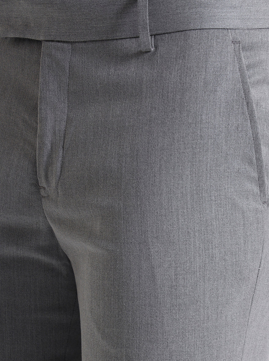 Grey Solid Slim Fit Formal Trouser | Metal