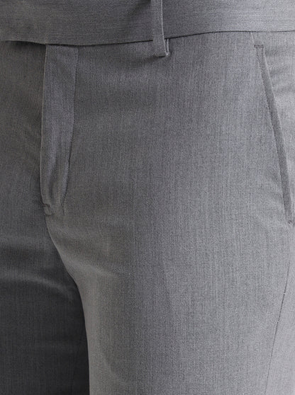 Grey Solid Slim Fit Formal Trouser | Metal