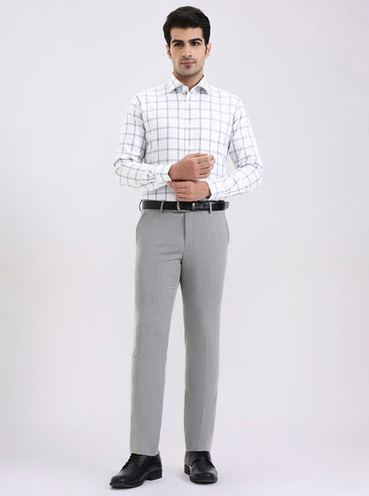Grey Solid Slim Fit Formal Trouser | Metal