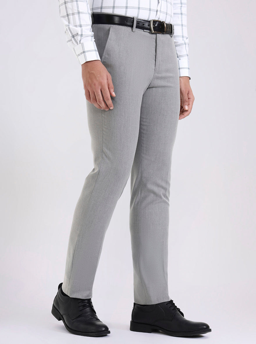 Grey Solid Slim Fit Formal Trouser | Metal