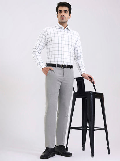 Grey Solid Slim Fit Formal Trouser | Metal