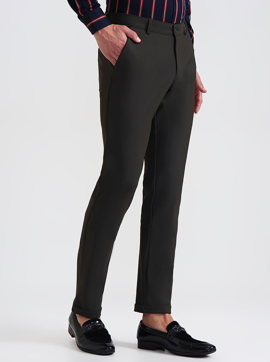 Olive Solid Slim Fit Club Wear Trouser | Wyre